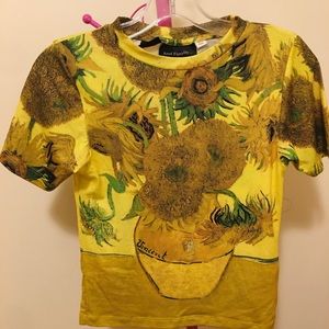 Yellow Gold Floral Print Painting Van Gogh Sunflowers T-Shirt Top Shop